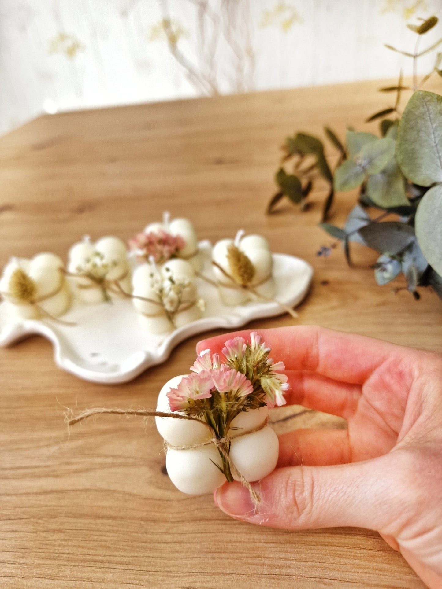 Vela artesanal Mini velas florales – detalles únicos para bodas y bautizos hecho a mano en Taller Floral by Vera Kiperi Zaragoza