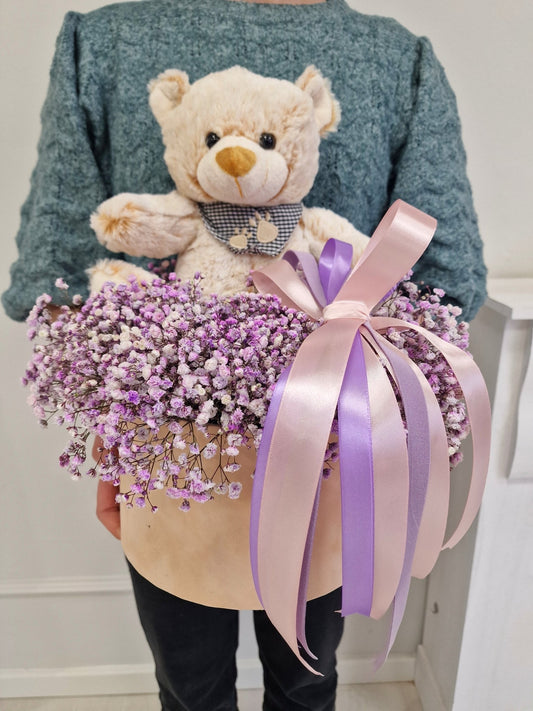 artesanal Caja con Paniculata & Osito hecho a mano en Taller Floral by Vera Kiperi Zaragoza