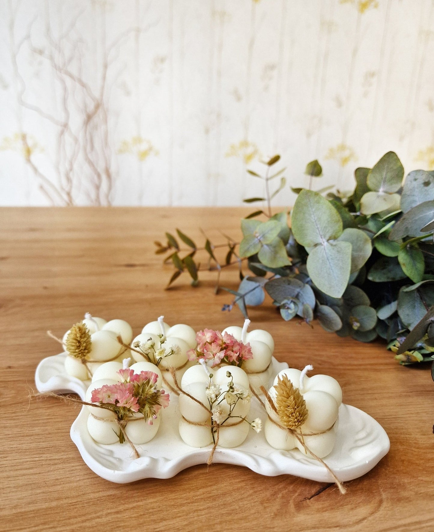 Vela artesanal Mini velas florales – detalles únicos para bodas y bautizos hecho a mano en Taller Floral by Vera Kiperi Zaragoza