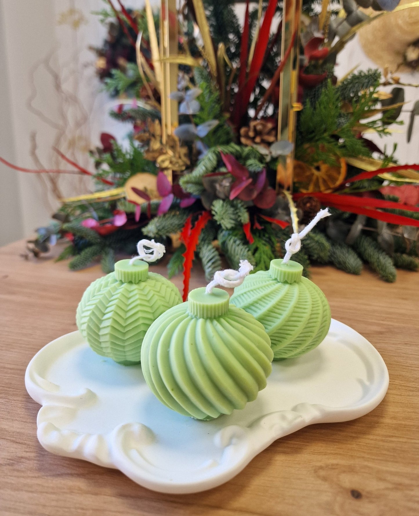 artesanal Set Velas Globos Verde claro hecho a mano en Taller Floral by Vera Kiperi Zaragoza