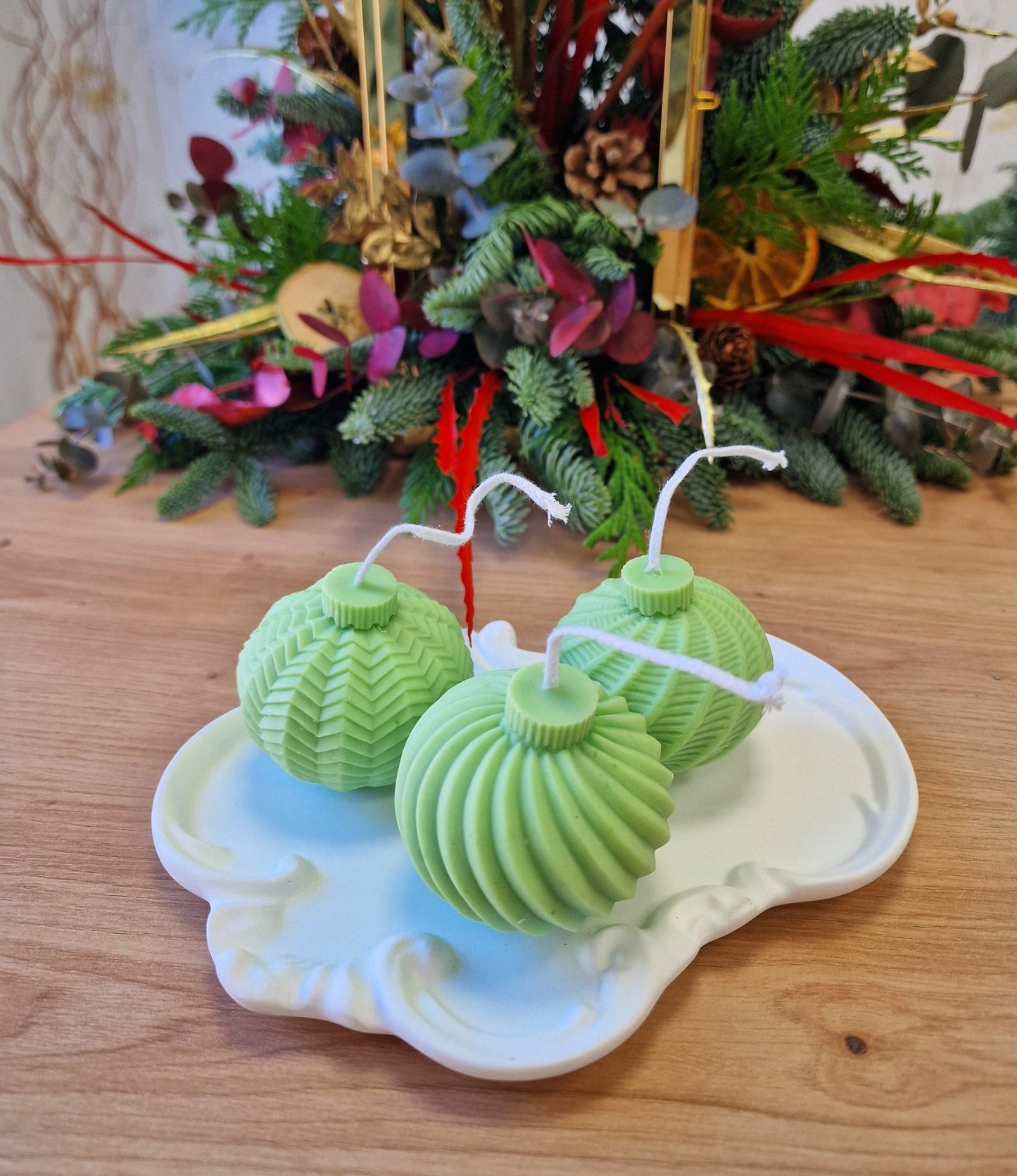 artesanal Set Velas Globos Verde claro hecho a mano en Taller Floral by Vera Kiperi Zaragoza