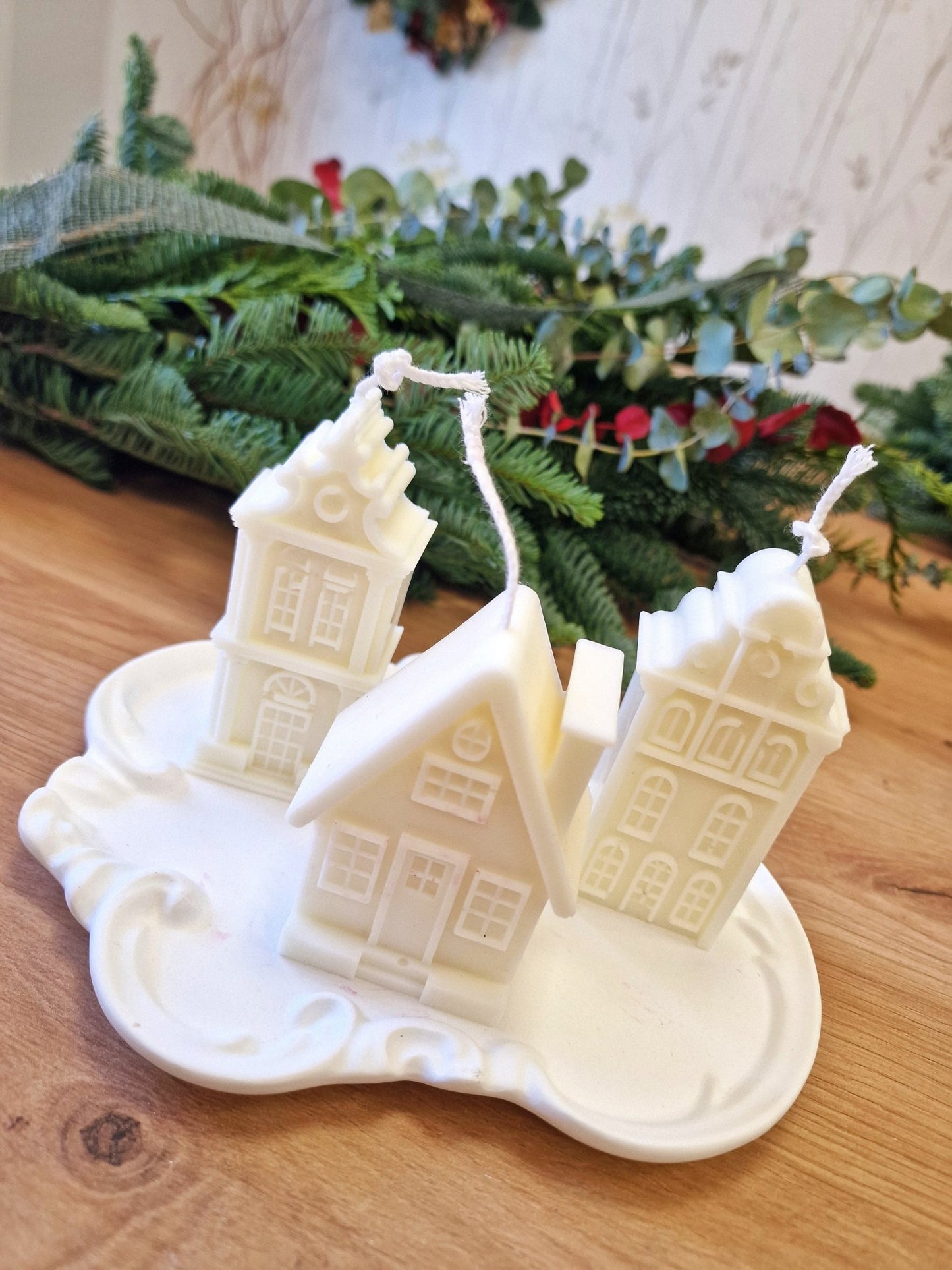 artesanal Set Velas Navidad Pueblo Blanco hecho a mano en Taller Floral by Vera Kiperi Zaragoza