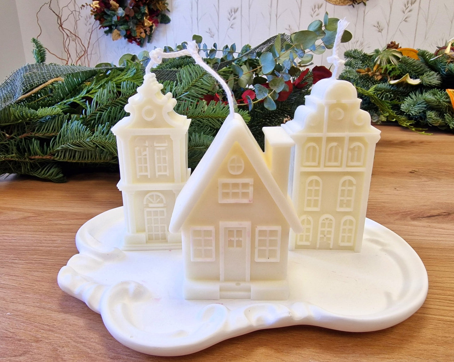 artesanal Set Velas Navidad Pueblo Blanco hecho a mano en Taller Floral by Vera Kiperi Zaragoza