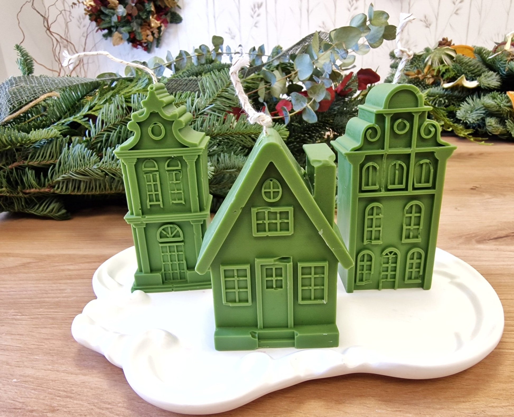 artesanal Set Velas Pueblo Verde hecho a mano en Taller Floral by Vera Kiperi Zaragoza