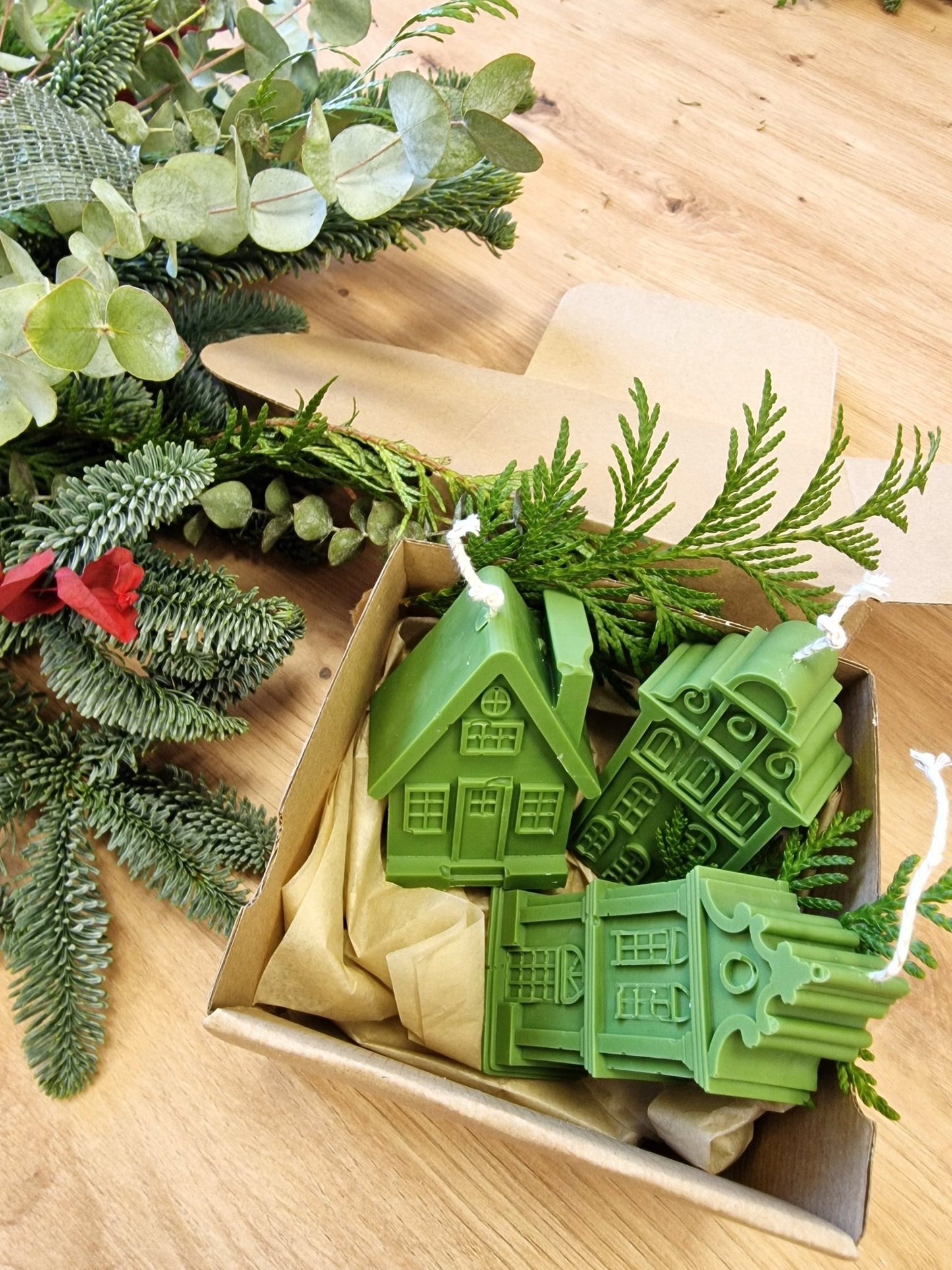 artesanal Set Velas Pueblo Verde hecho a mano en Taller Floral by Vera Kiperi Zaragoza