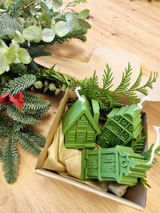 artesanal Set Velas Pueblo Verde hecho a mano en Taller Floral by Vera Kiperi Zaragoza