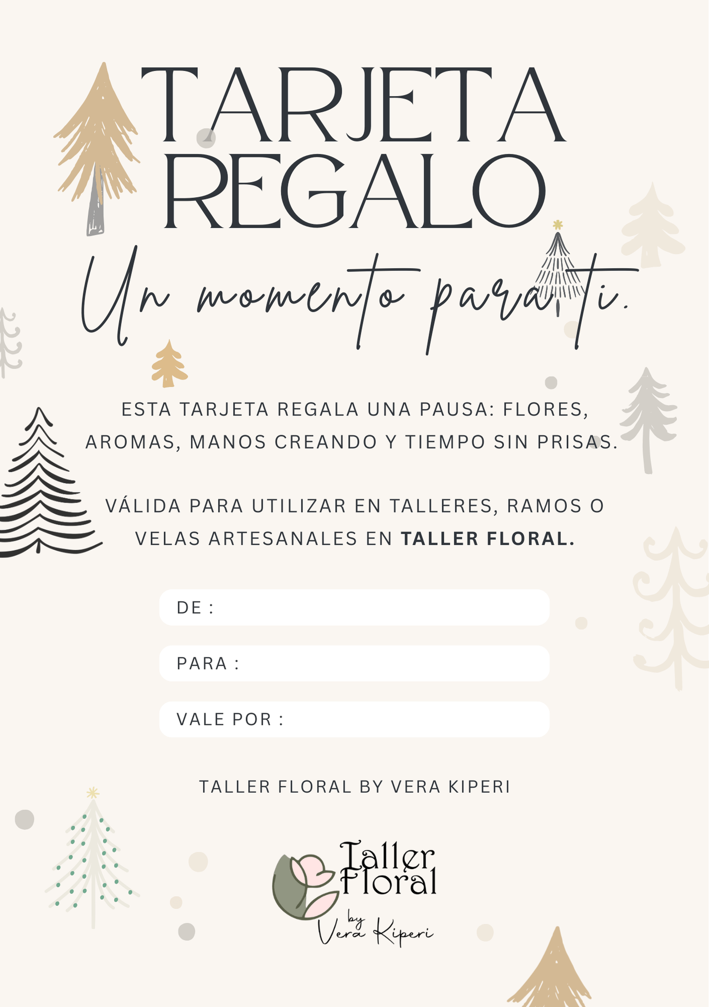 artesanal Tarjeta Regalo hecho a mano en Taller Floral by Vera Kiperi Zaragoza