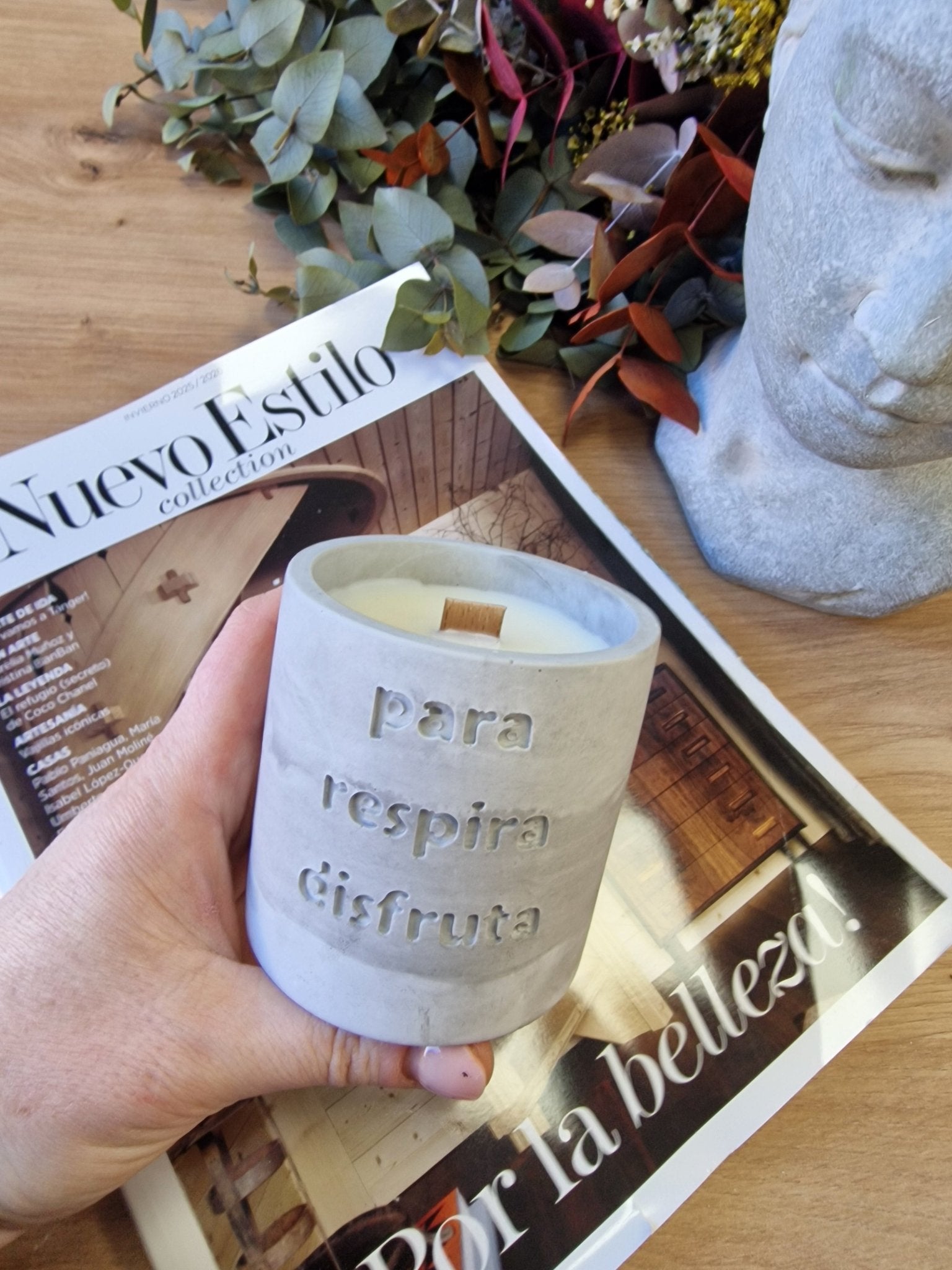 artesanal Vela " disfruta " hecho a mano en Taller Floral by Vera Kiperi Zaragoza