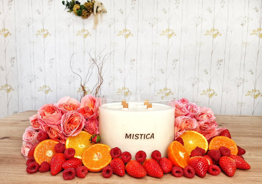 Vela artesanal Vela MÍSTICA – frambuesa, caramelo y vainilla hecho a mano en Taller Floral by Vera Kiperi Zaragoza